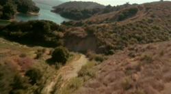 Resevoir in California (vegetation cues) perhaps Marin County or Lake Berryessa